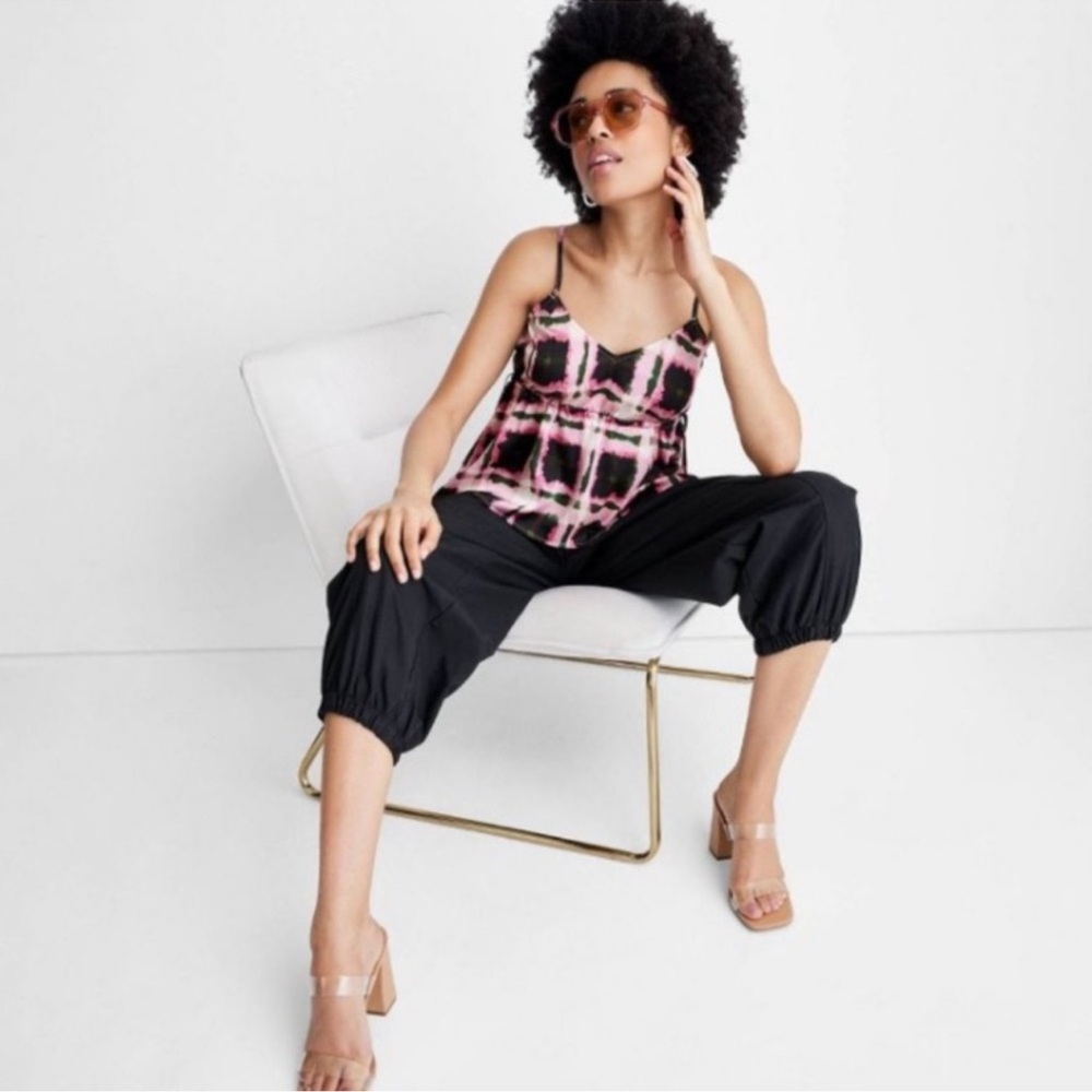 Future Collective Plaid Pink Black Tank Top/Blouse Sz XS New y2K Babydoll
